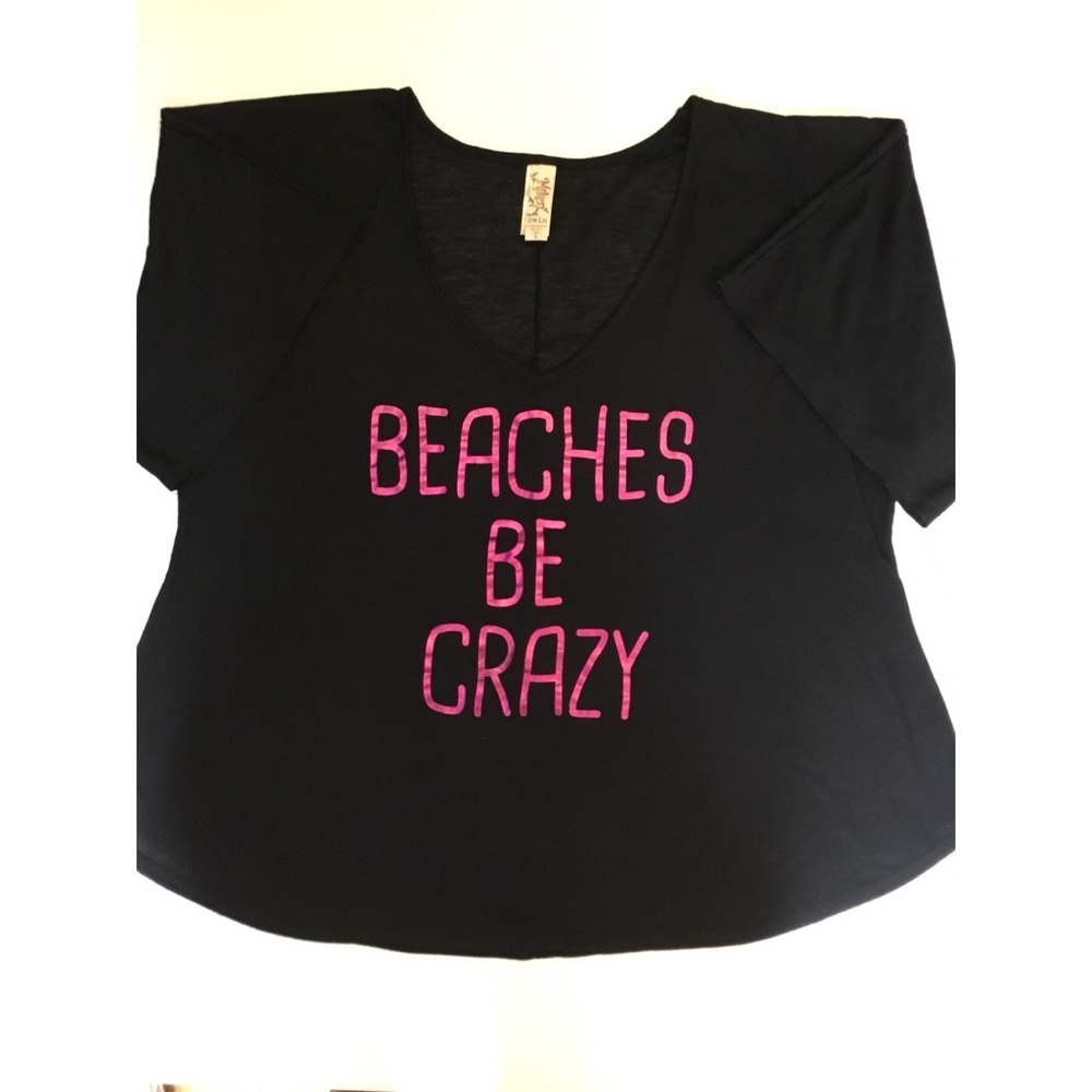 Miken Black “Beaches Be Crazy” Screen Print Cover-Up Sz L